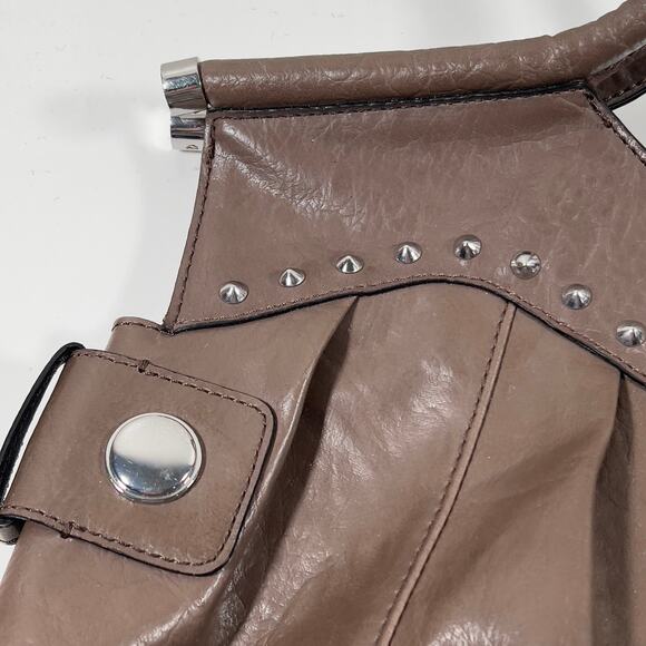 Guess Taupe Brown Large Hobo Metal Studded Distressed Leather Tote Vintage Y2K - Picture 8 of 16